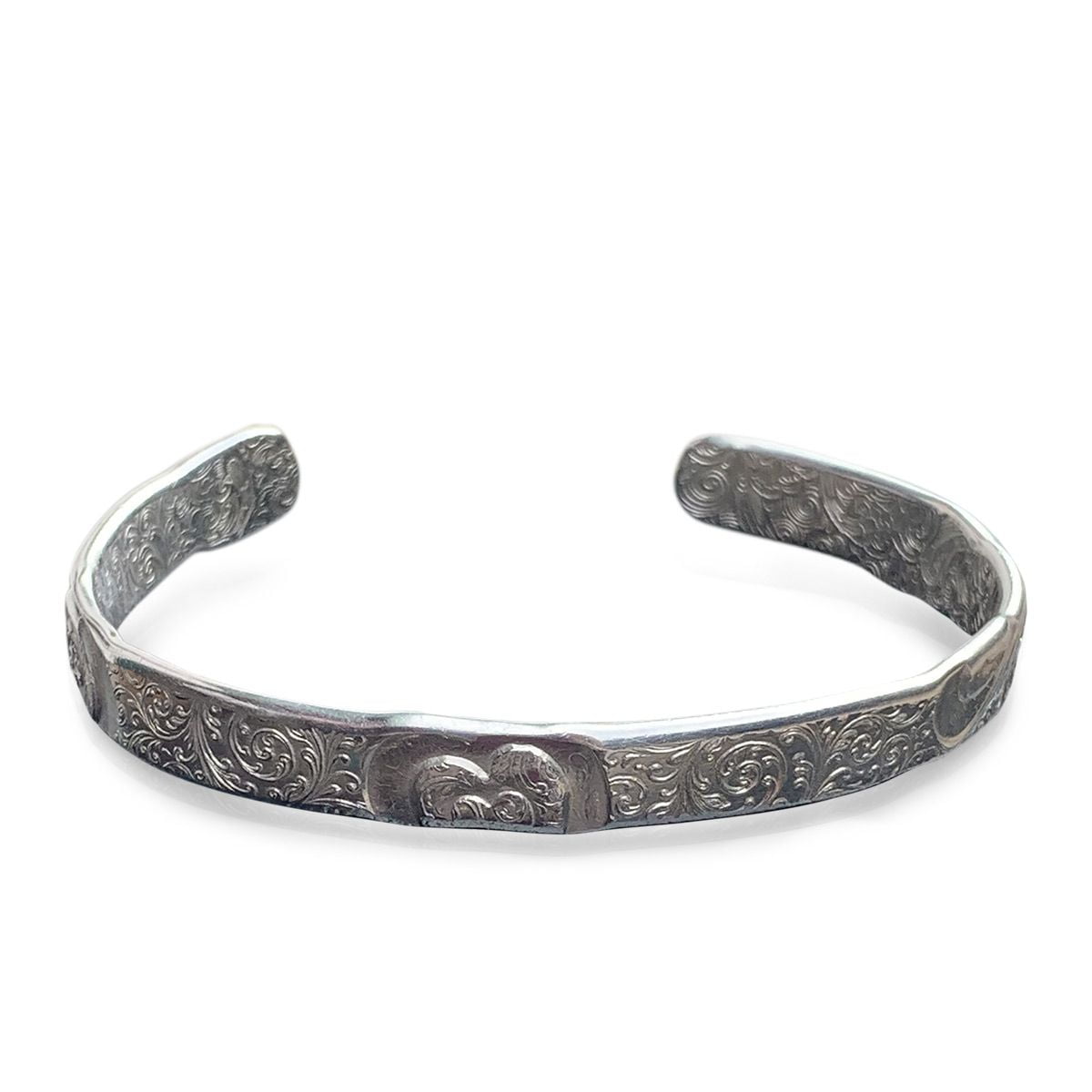 Malcolm Appleby MBE Silver Heart and Foliate Scroll Bangle