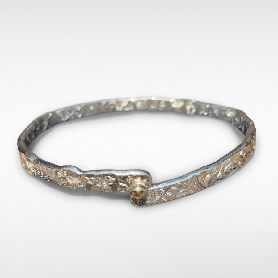 Malcolm Appleby MBE Silver and 18ct Gold Flowers & Birds Bangle SOLD please enquire for similar