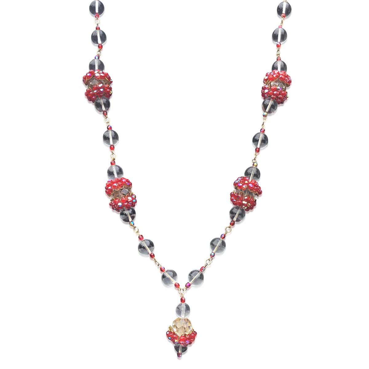 Red berries long glass necklace 1950s SOLD