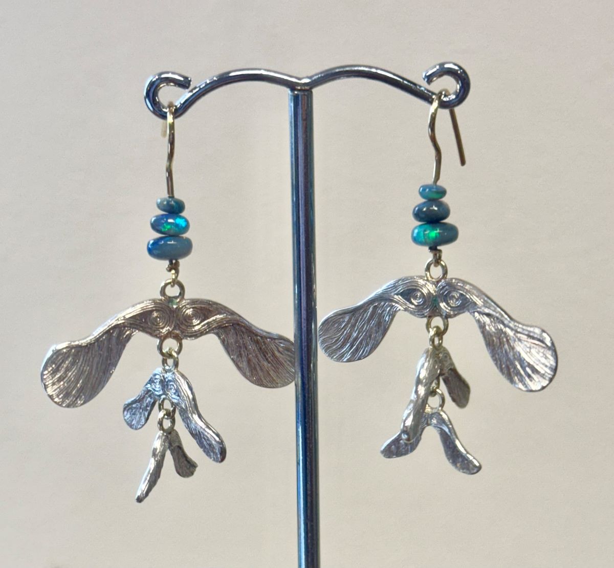 Malcolm Appleby MBE Silver and Gold Maple Leaf Earrings with Opals