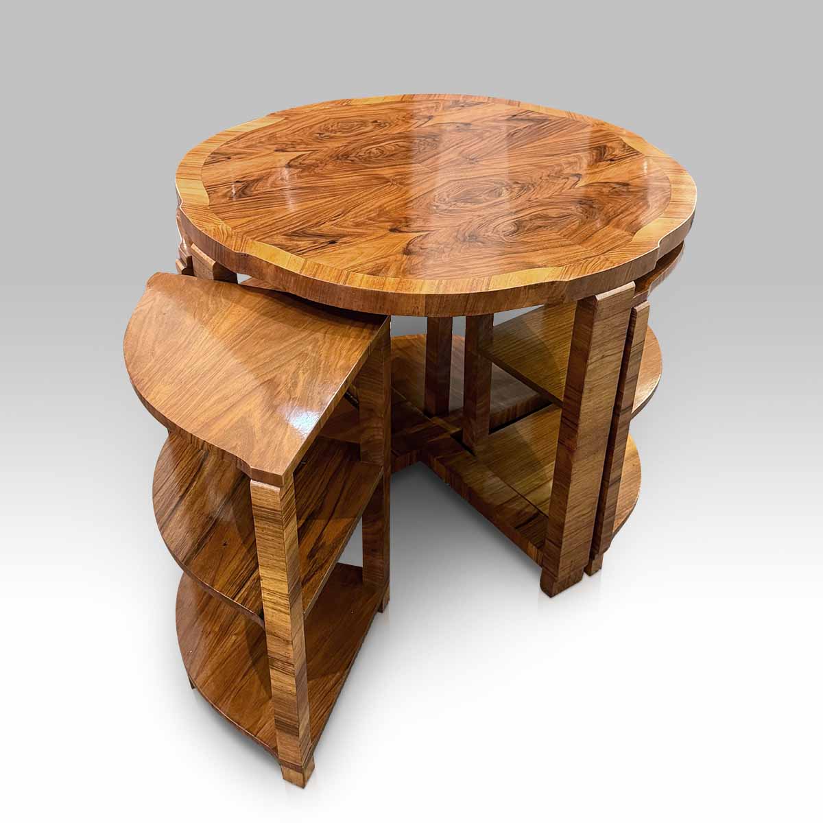 Epstein Art Deco Nest of Five Tables figured walnut 1930s