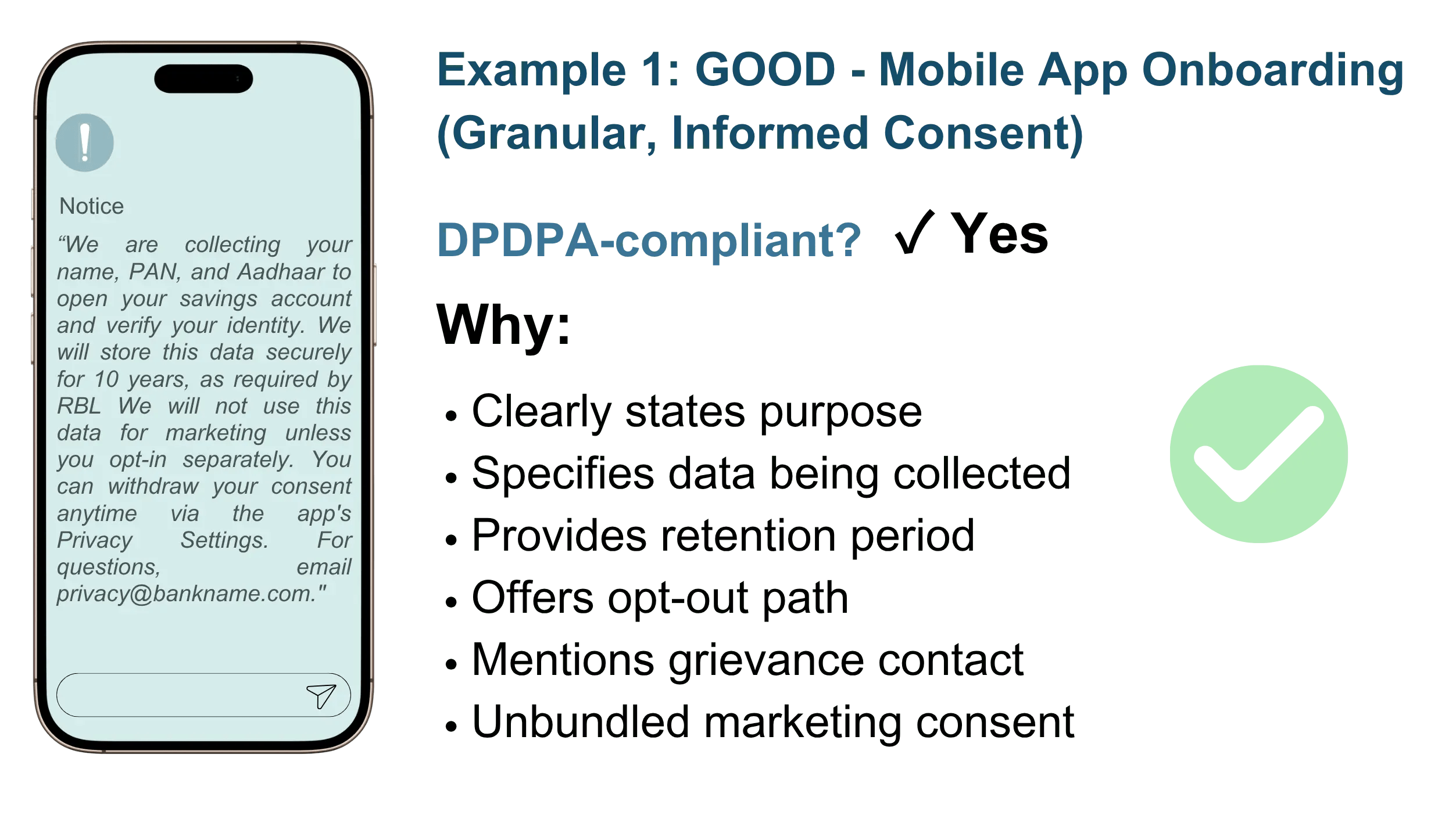 Example 1: GOOD - Mobile App Onboarding (Granular, Informed Consent)