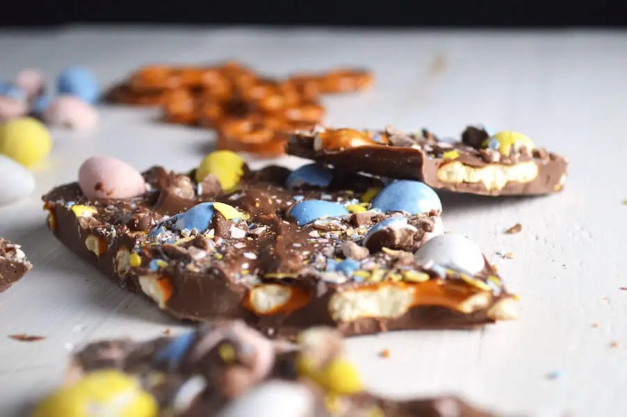 Cadbury Egg and Pretzel Bark