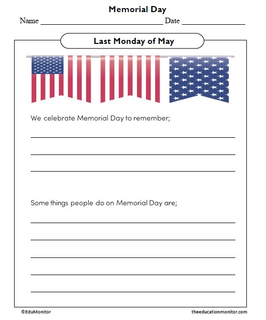Memorial day worksheet