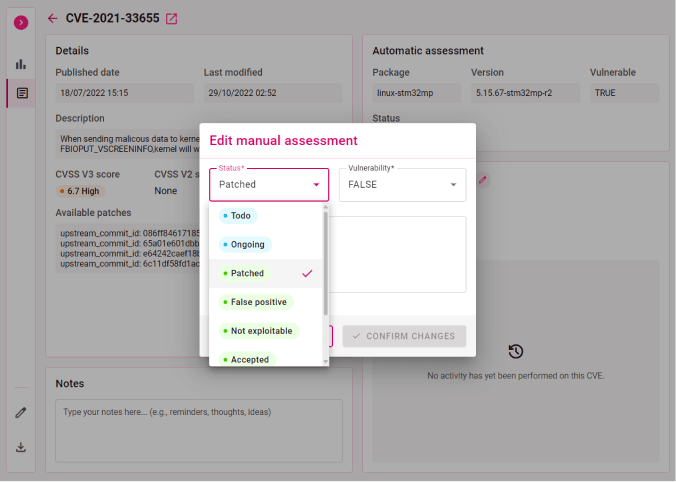 CVE Scan web interface - Manual annotations