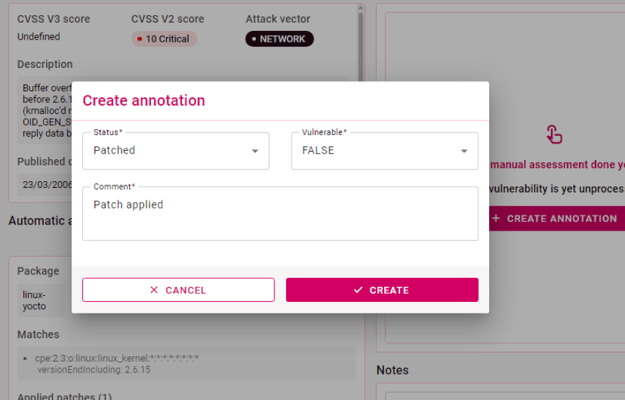 CVE Scan manual annotation interface