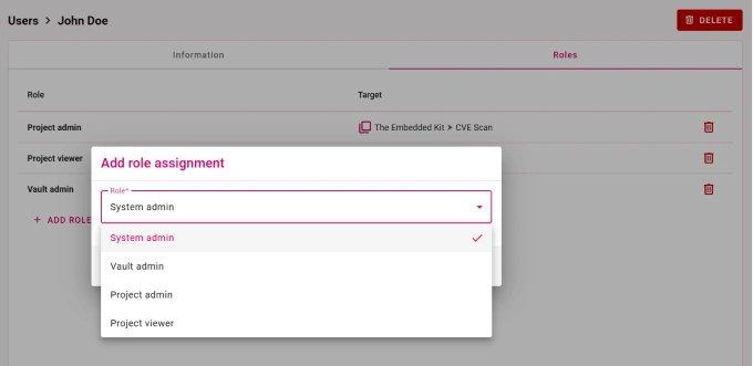 CVE Scan user management interface