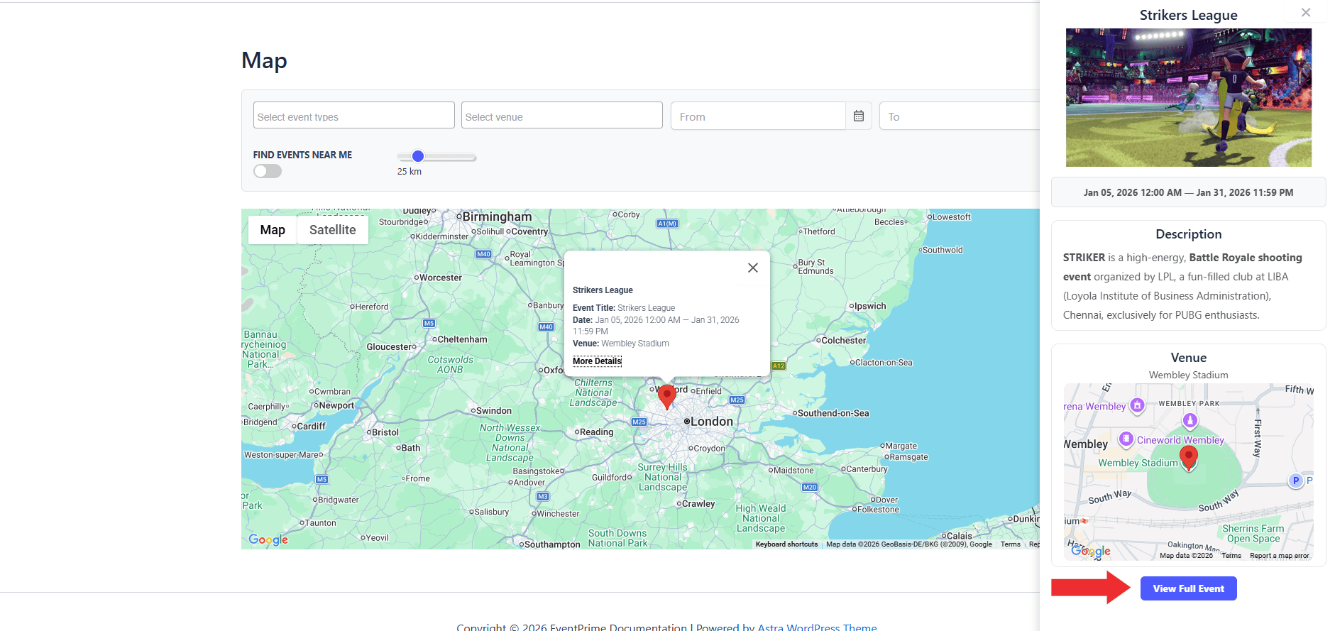 How To Display Events On An Interactive Google Map In WordPress Frontend View Of Event Map View 