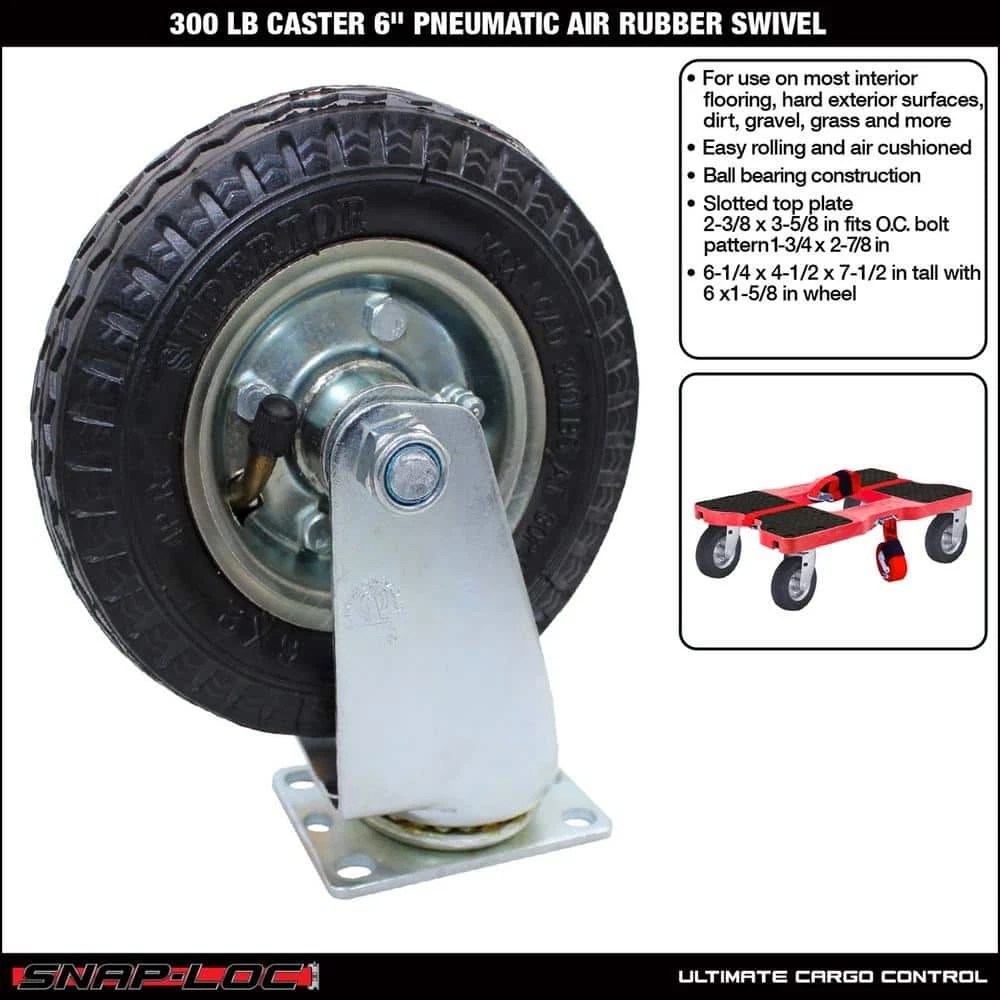 Air-Ride 6 In. Pneumatic Swivel Plate Caster w/ 300 Lbs. Load