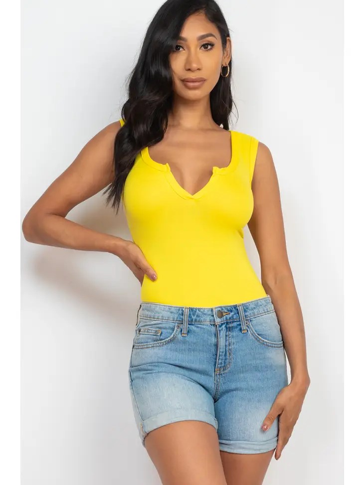 Split Neckline Sleeveless Bodysuit - Image 3