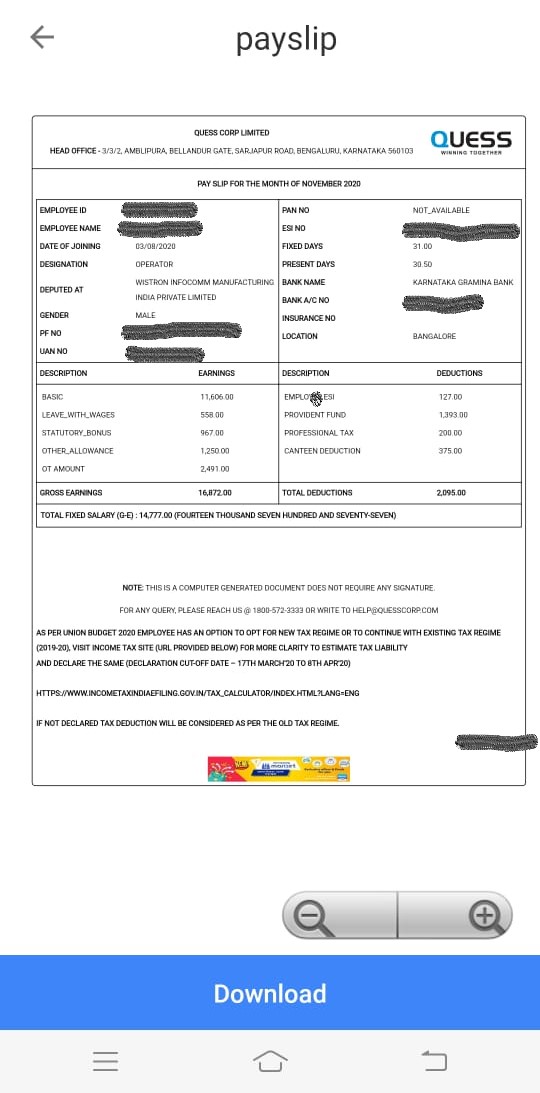 wallpapers Basic Salary Quess Corp Salary Slip the federal news