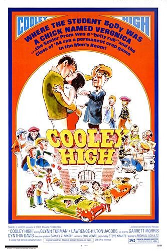 Illustrated poster for the comedy film 'Cooley High' with vibrant characters.