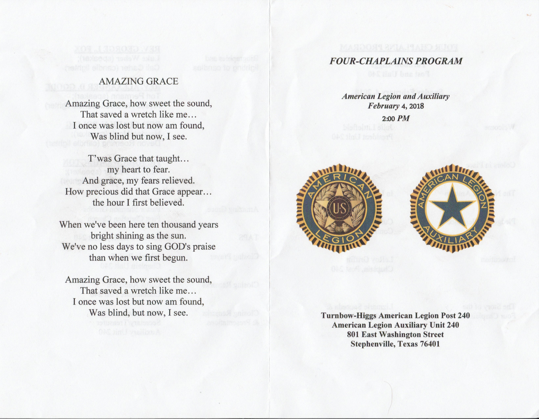 Four Chaplains Program 1 Program cover