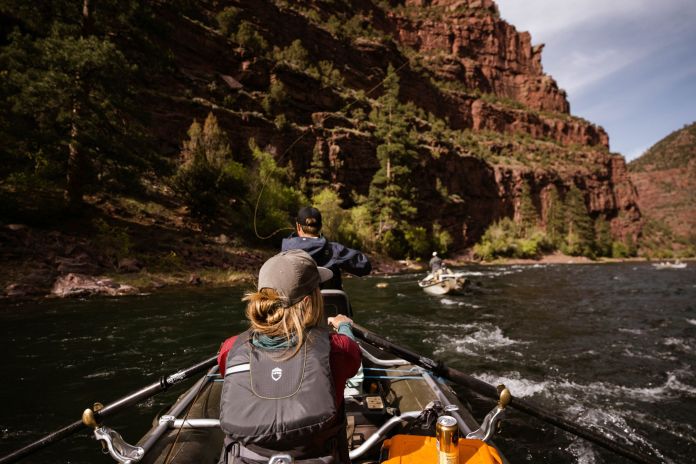 fishing in a raft