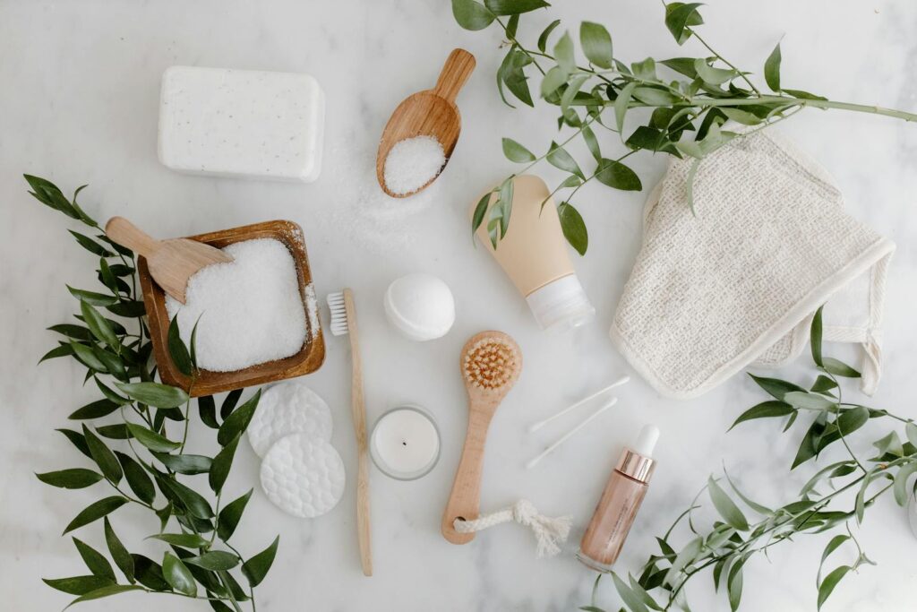Paan Recipe- Make Street-Style Meetha Paan In Only 5 Minutes 8 Elegant flat lay of organic bath essentials including soap, brush, and salts with greenery.