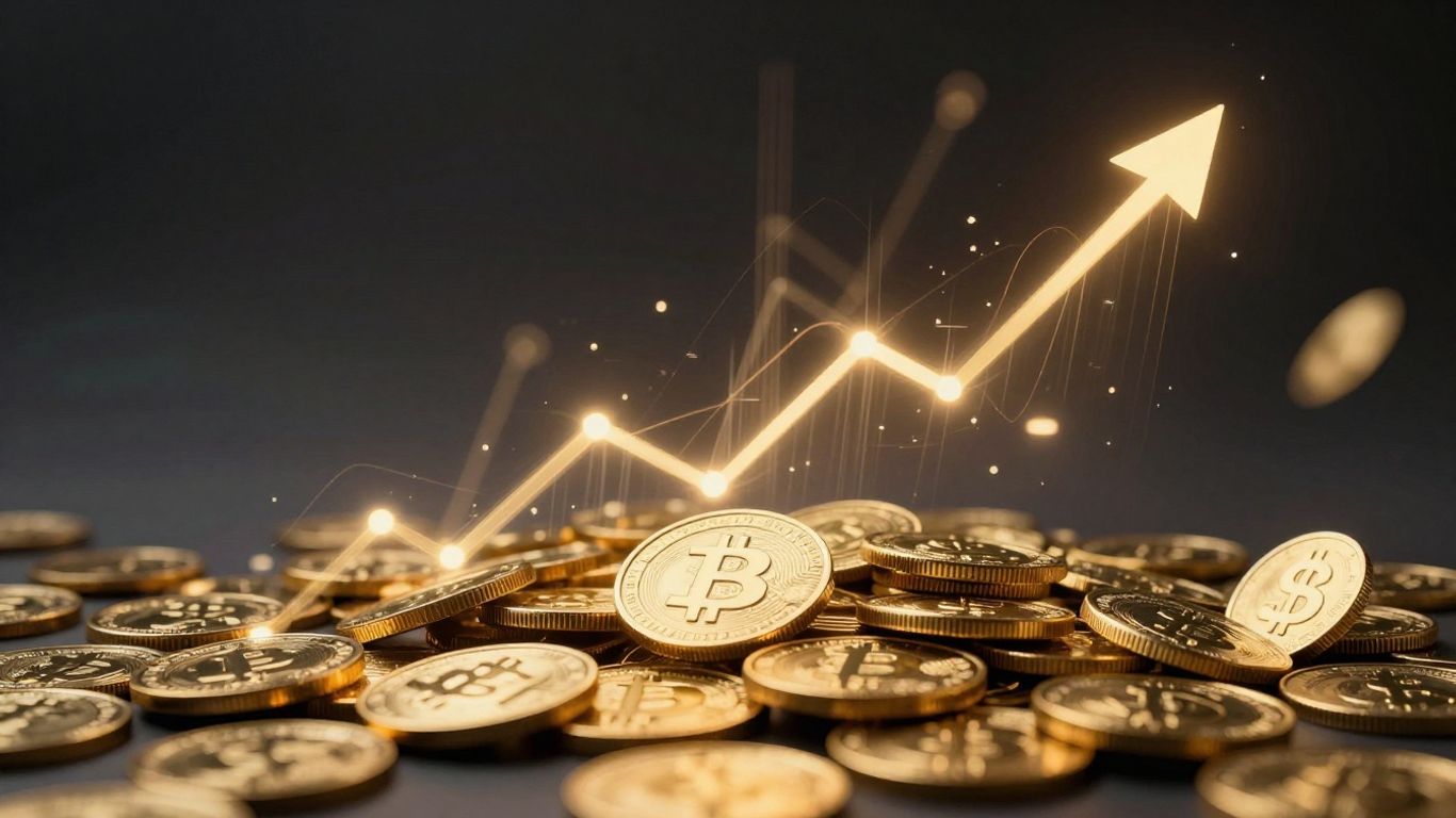 Digital currency growth and profit illustration.