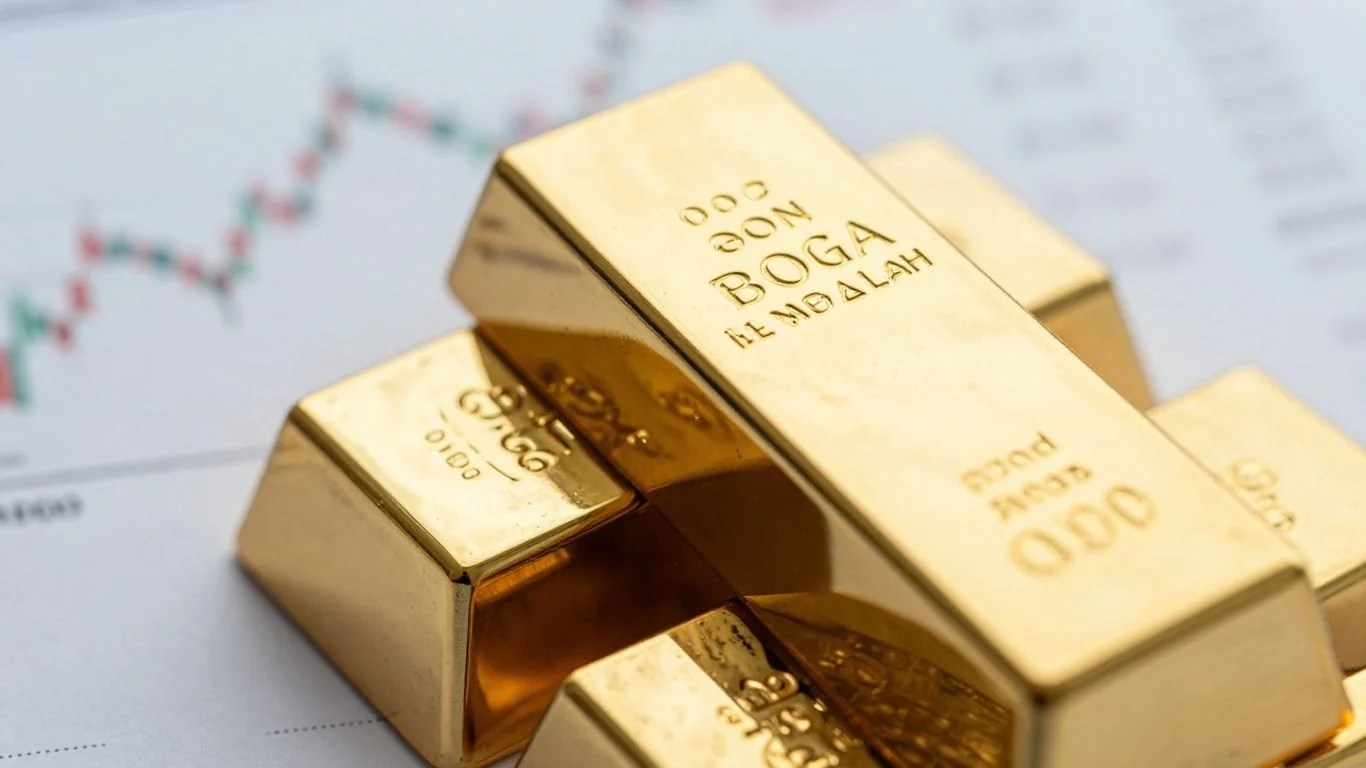 Golden bar with financial market background