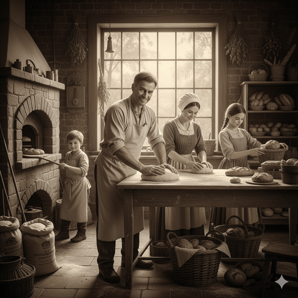 Man working as a baker with his family to understand WFH meaning