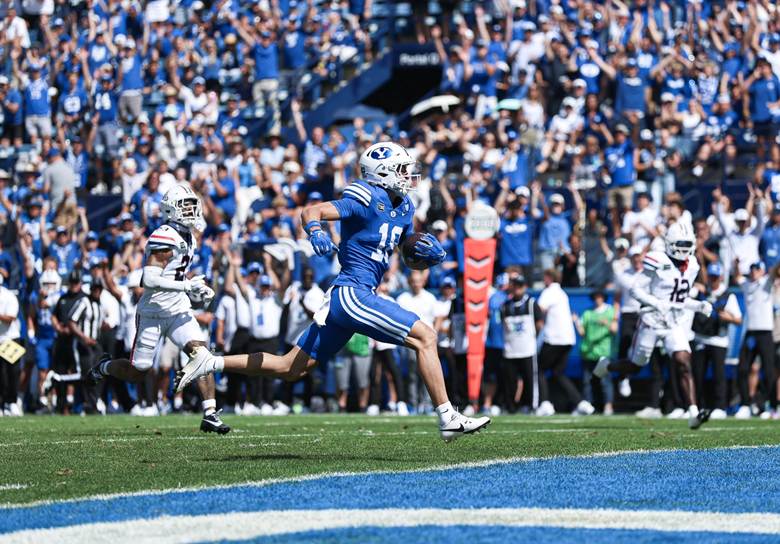 BYU’s Reggie Frischknecht scores a touchdown (Photo by BYU Athletics)