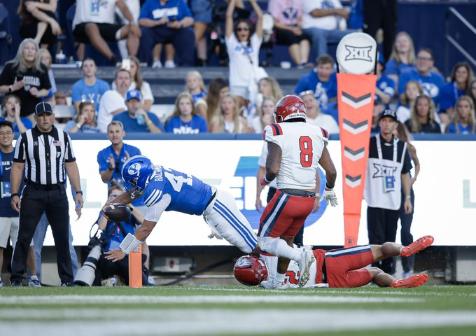 Bear Bachmeier dives for a BYU touchdown (Photo by BYU Athletics)