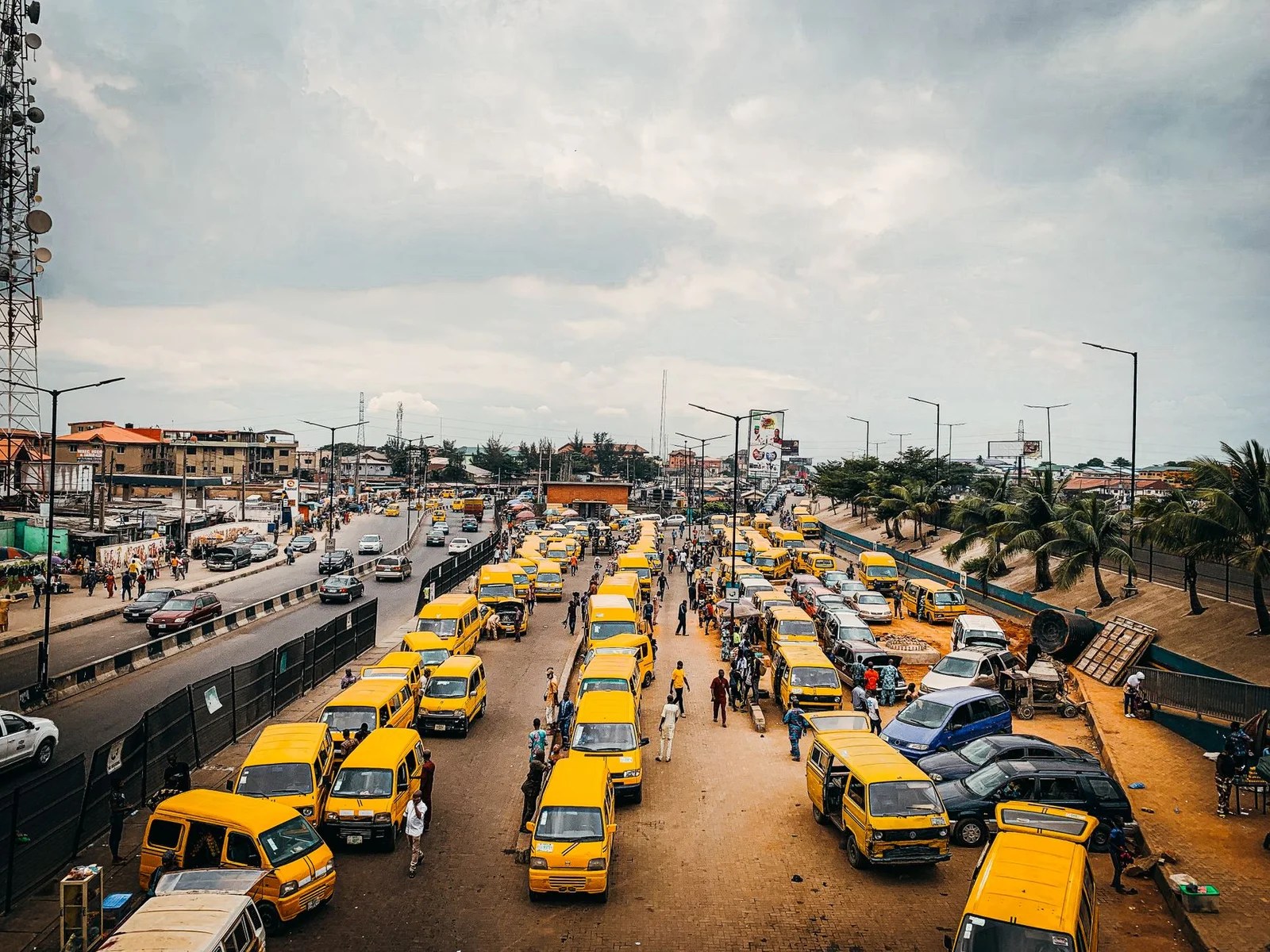 yellow van terminal on the roadside