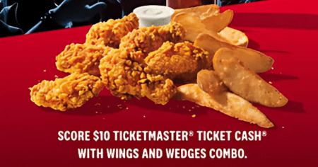 FREE $10 Ticketmaster Cash with Wings Wedges Combo Purchase at KFC