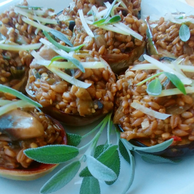 Farro and Mushroom Stuffed Eggplants The Fuzzy Artichoke