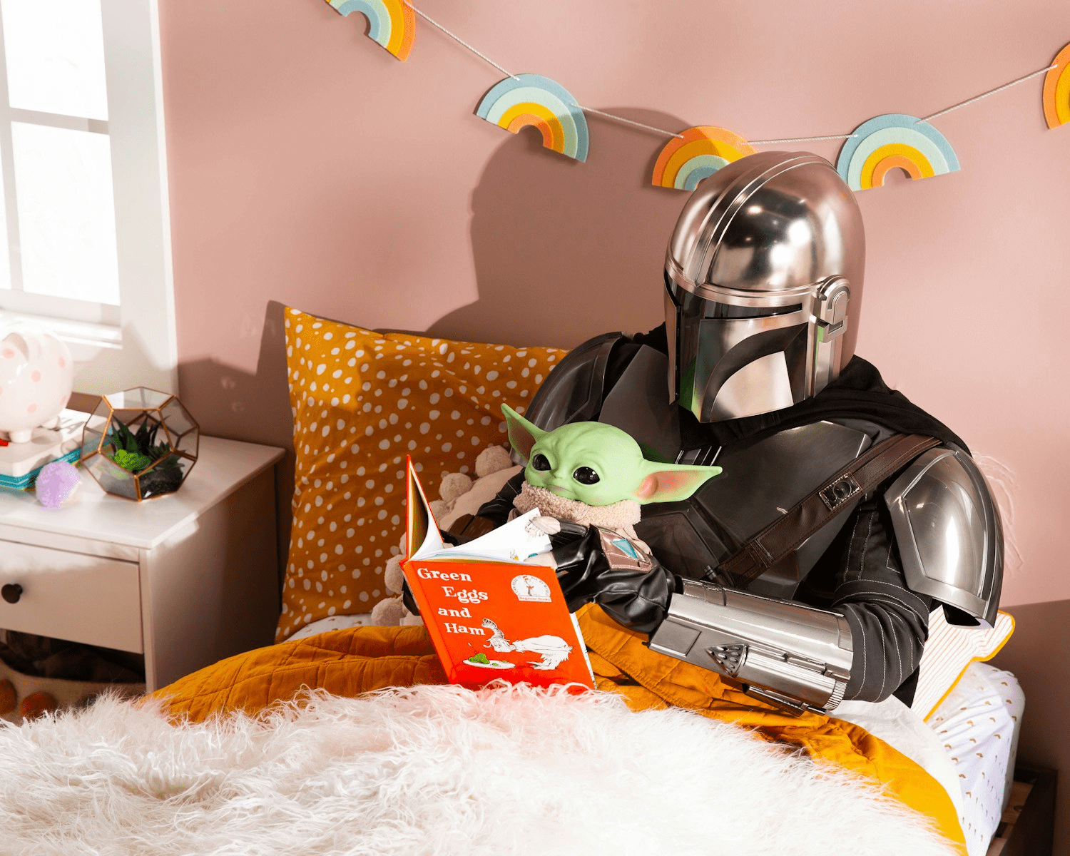 Darth Vader and Baby Yoda reading
