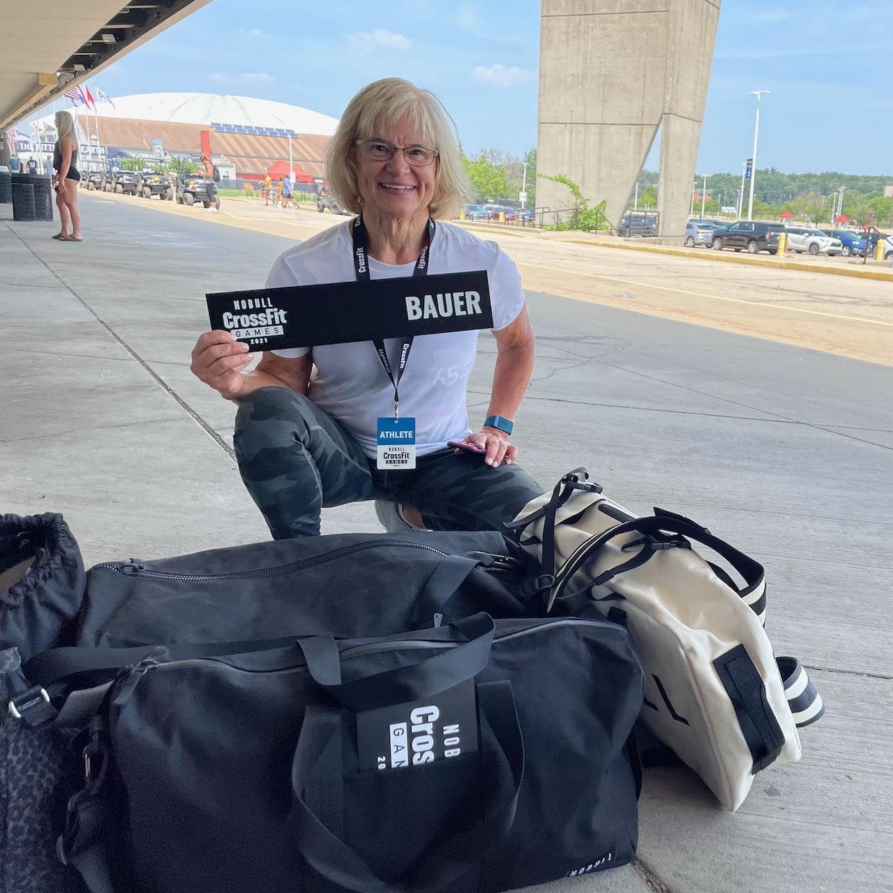 Patty Bauer at the entrance to the CrossFit Games
