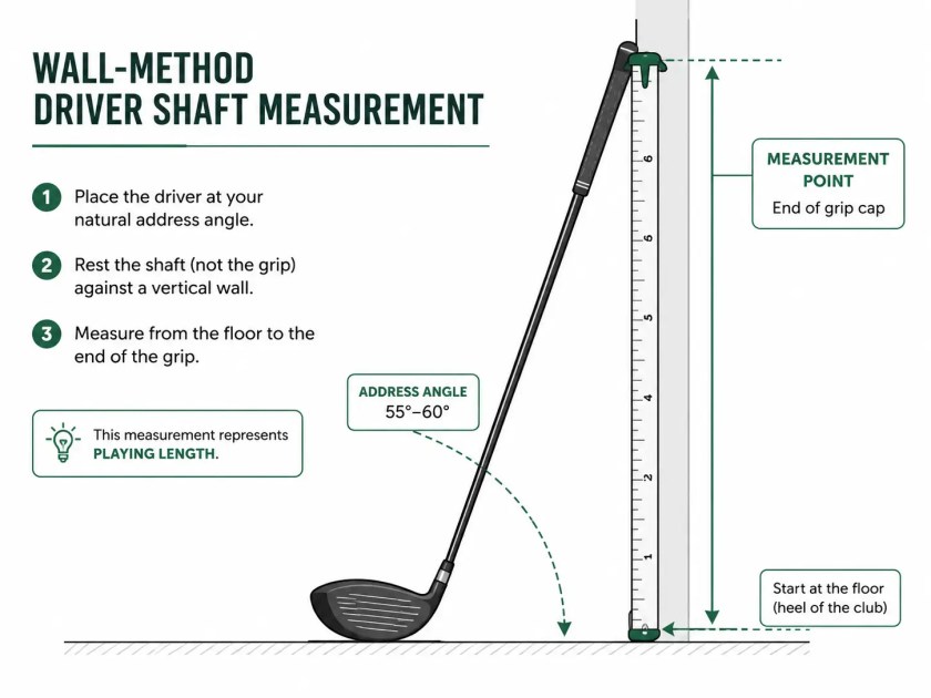 Diagram showing correct wall method technique for measuring driver shaft length