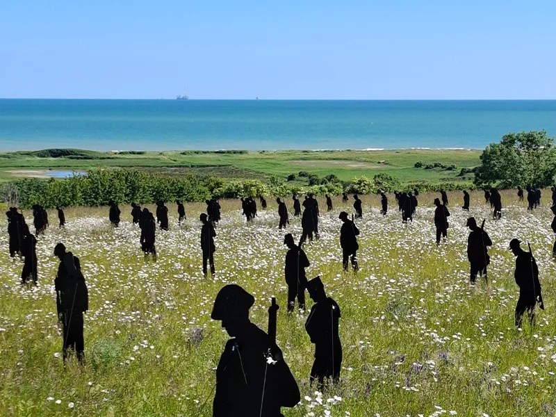 Photo © Ben Collier, Normandy Tourism “Standing with Giants” installation at the British Normandy Memorial
