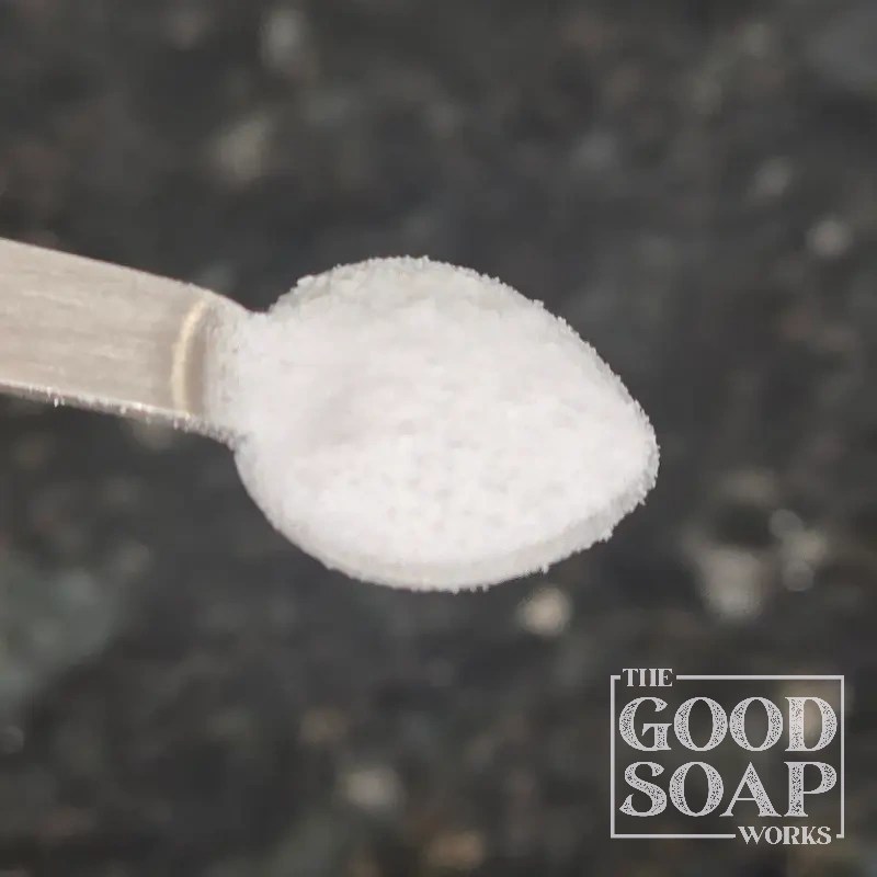 SLSA sodium lauryl sulfoacetate close-up — a fluffy plant-derived surfactant for natural bath and hair care