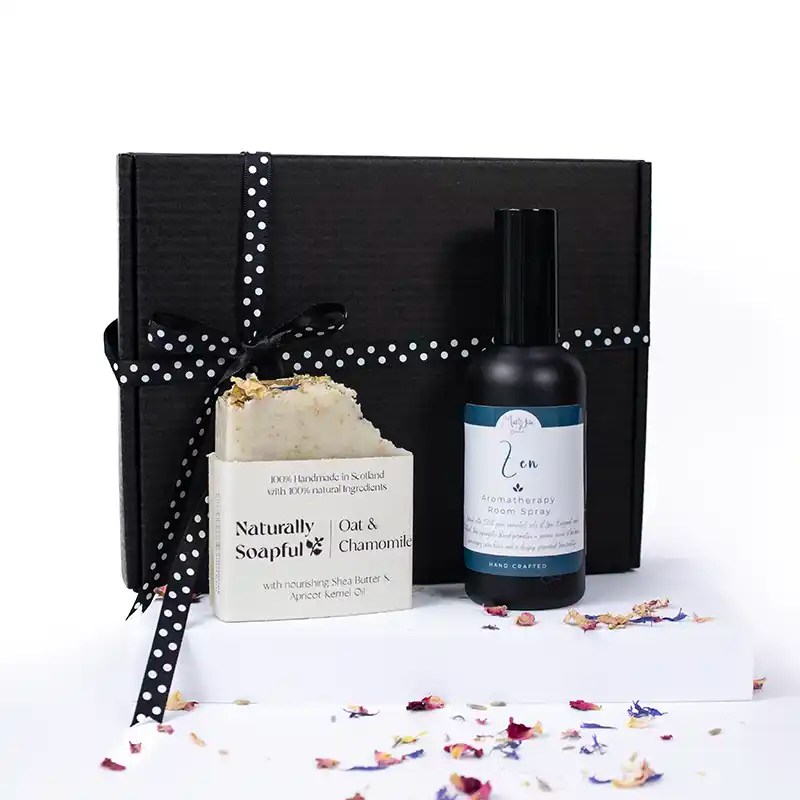 Zen aromatherapy Room Spray and Oat and Chamomile handmade soap Gift Box