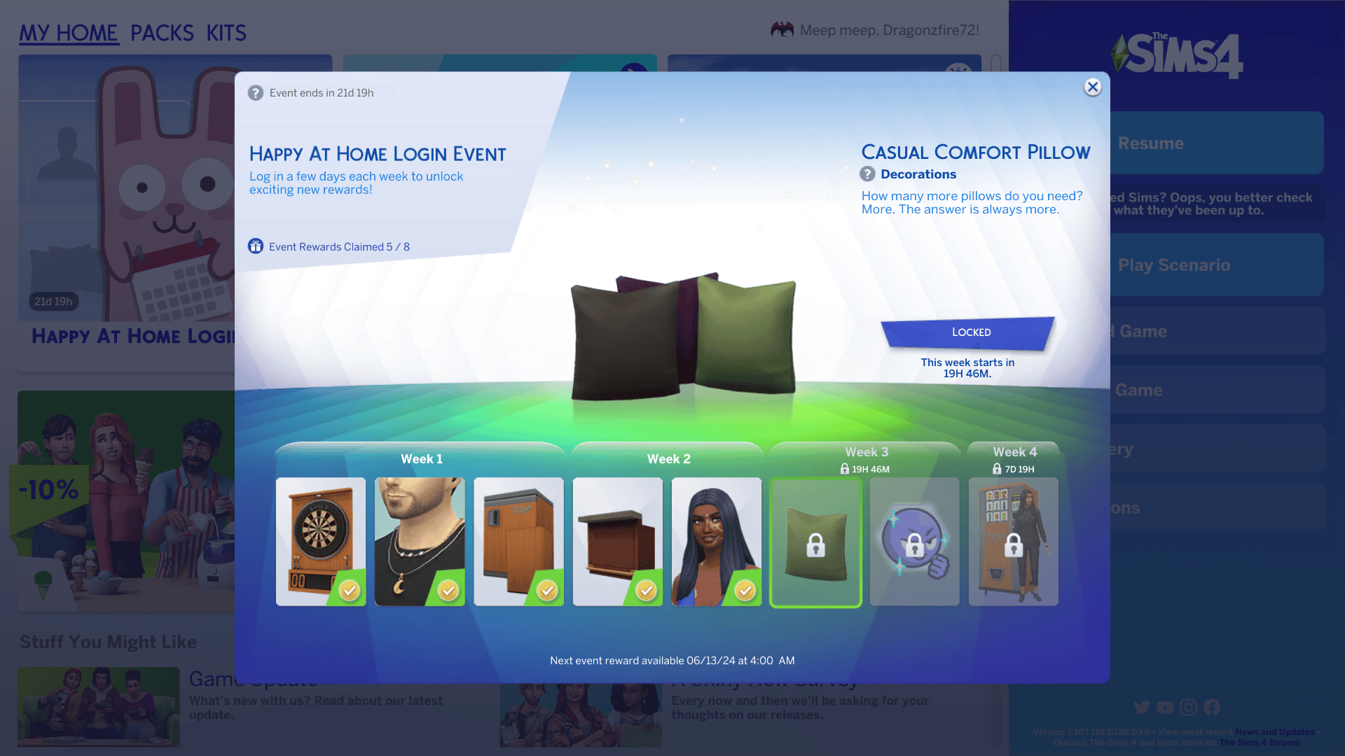 Sims 4 daily login rewards screen