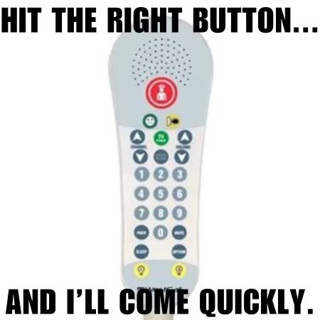 Photo of a hospital remote that has a nurse call button.