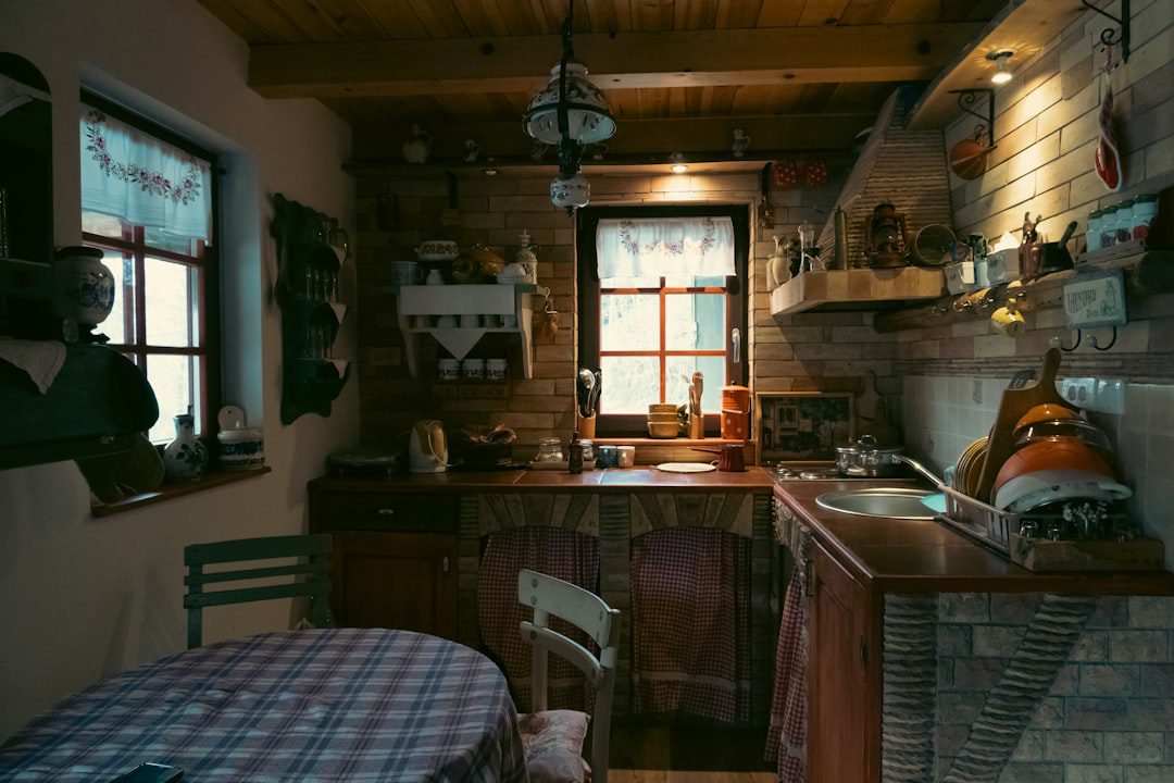 Warm rustic kitchen with wood cabinetry and natural textures