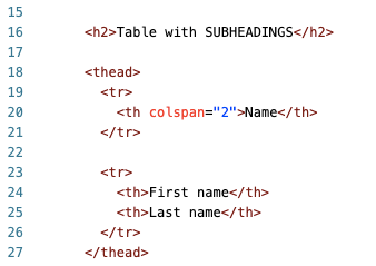 adding colspan to merge html table heading 12