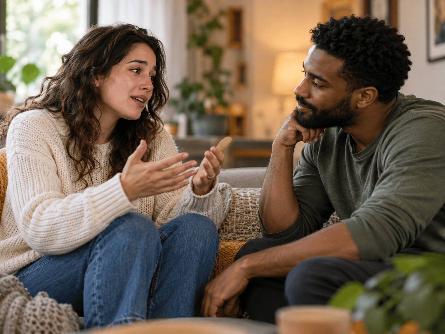 Heartfelt Conversation On The Sofa