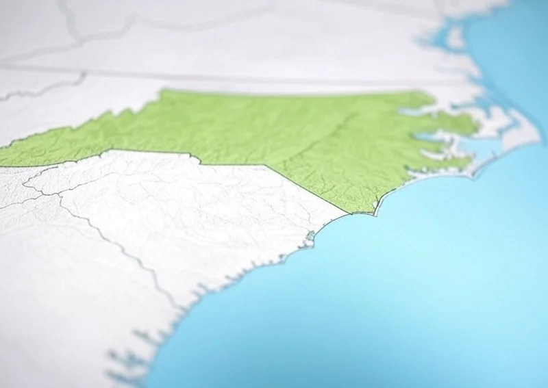 North Carolina highlighted in green on a map
