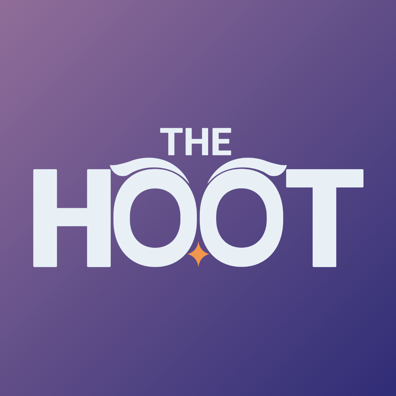 'The Hoot' on a purple background, with two owl eyes in place of the letter O.
