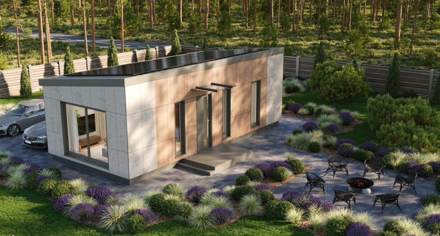 R-Shape modular home exterior