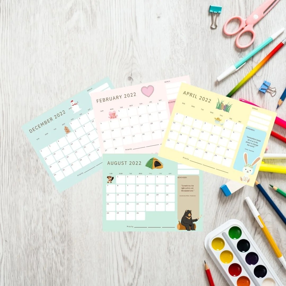 free printable 2022 calendar for kids at a glance and monthly the how to home