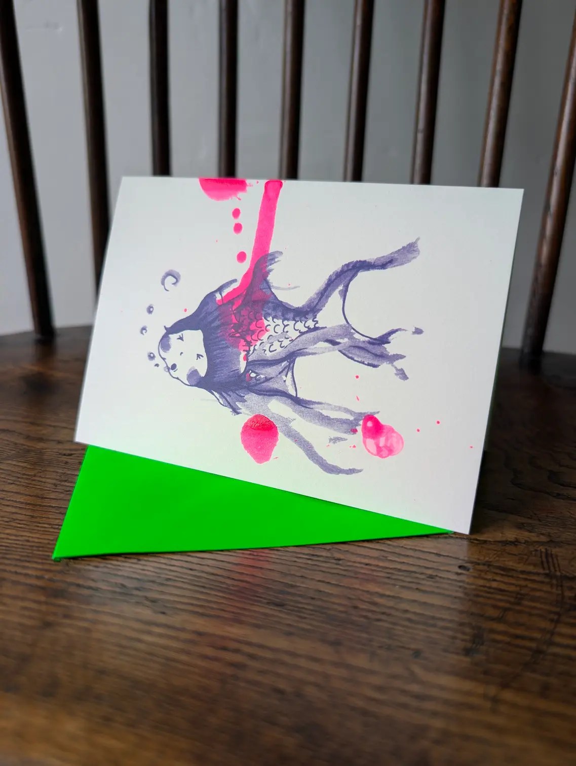 bubbles hand finished blank inside card inspired by japanese folklore art