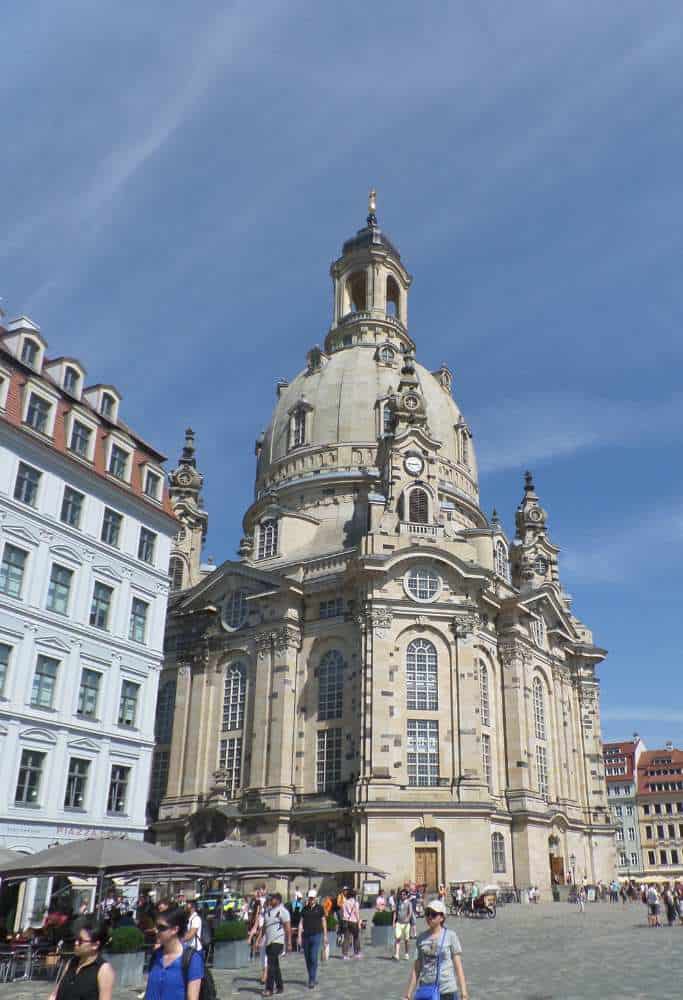Frauenkirche from marketplace in Dresden during a sunny day