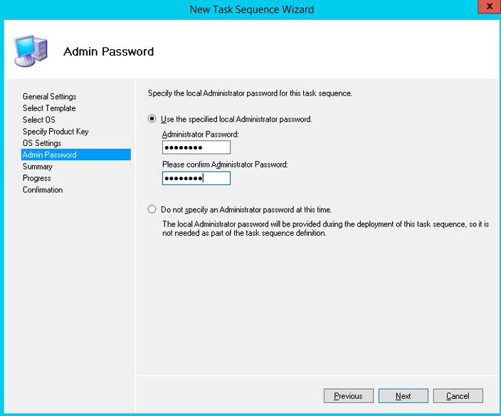 admin password task sequence