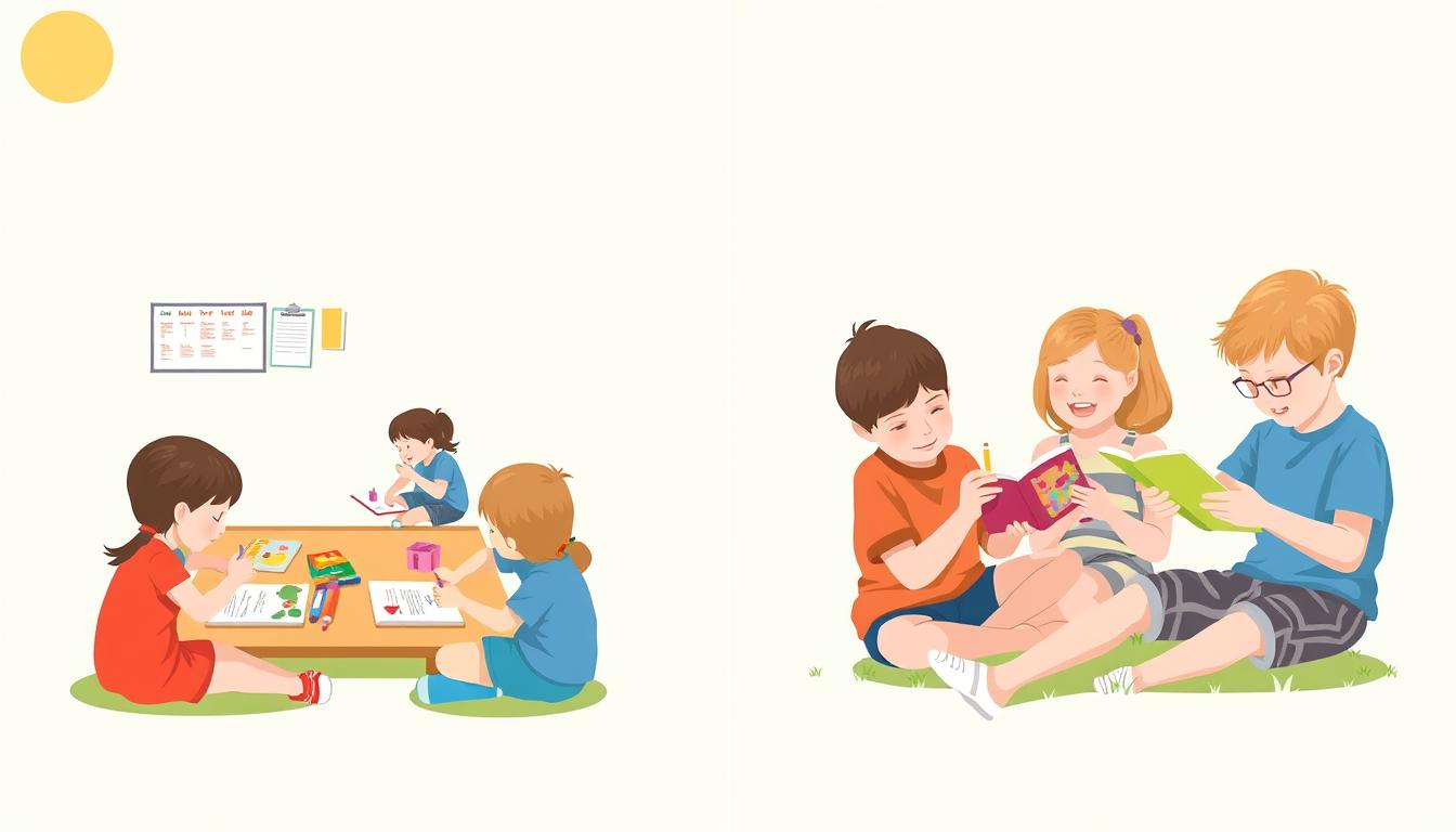 Children enjoying both structured activities and free play during summer