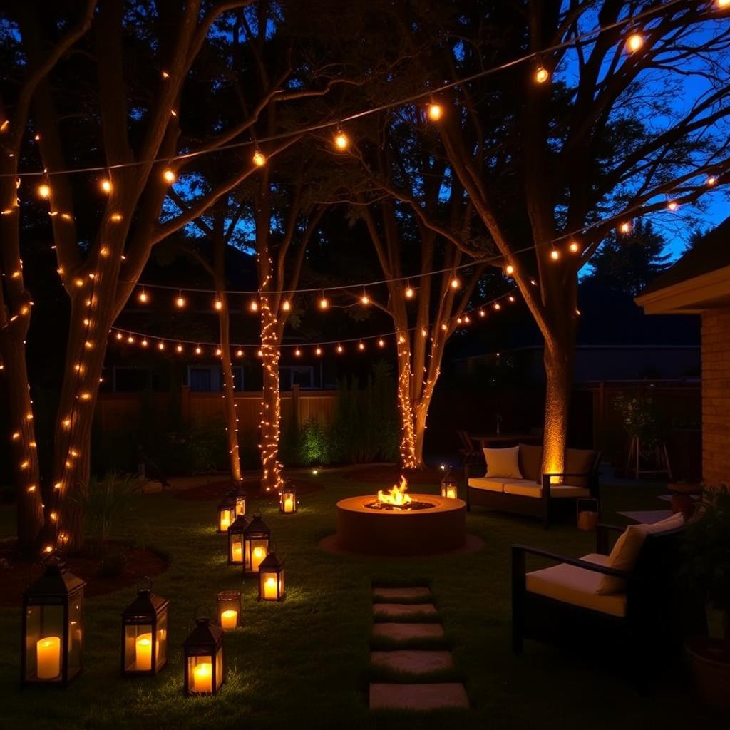Atmospheric lighting setup for Starry Night Dinner & Stargazing with lanterns and string lights