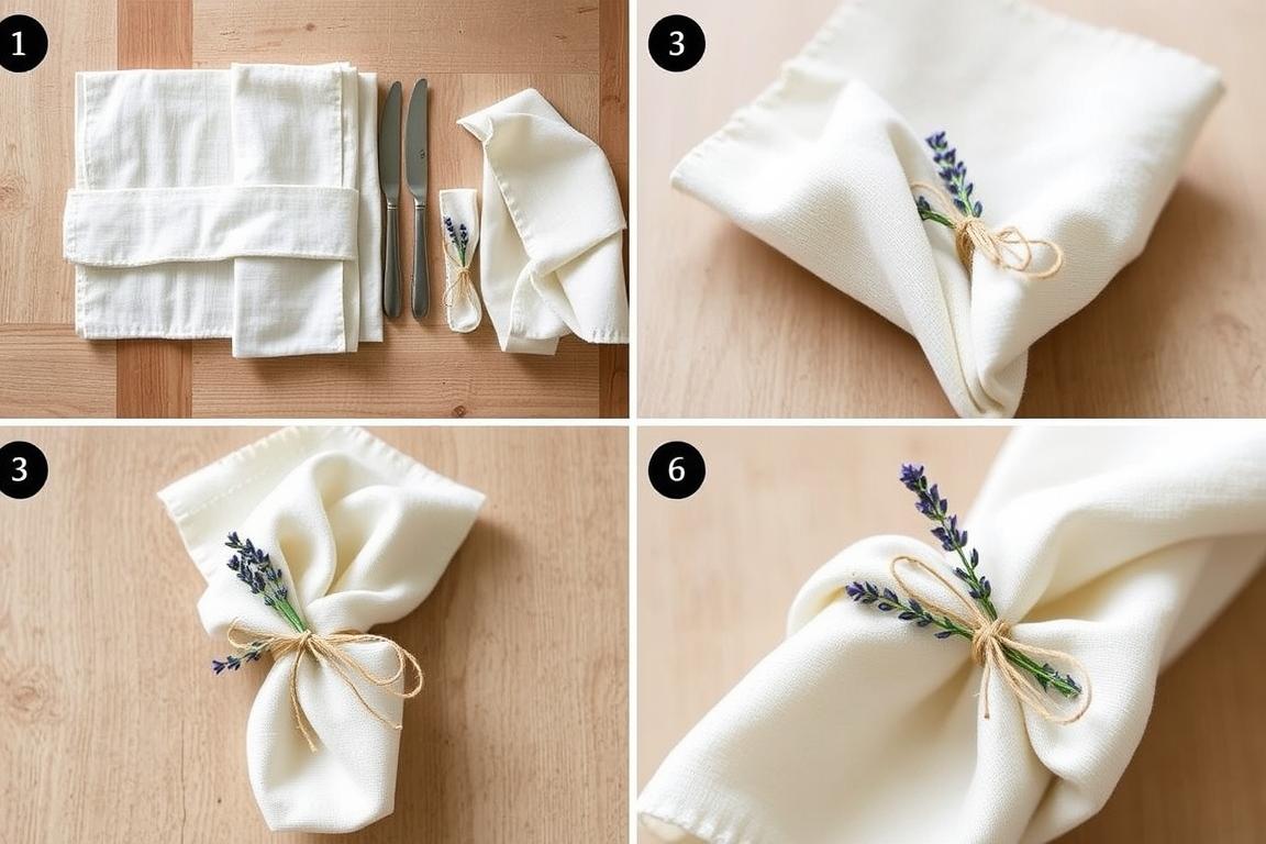 Lavender-tied linen napkins tutorial