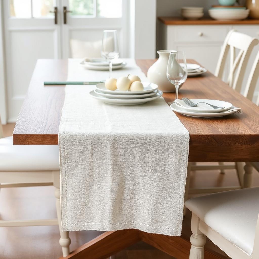 Linen table runner adding texture to a low-cost luxury breakfast setting