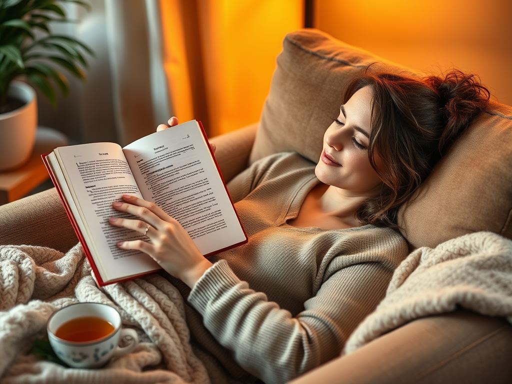 Person enjoying relaxation time during productive Sunday routine